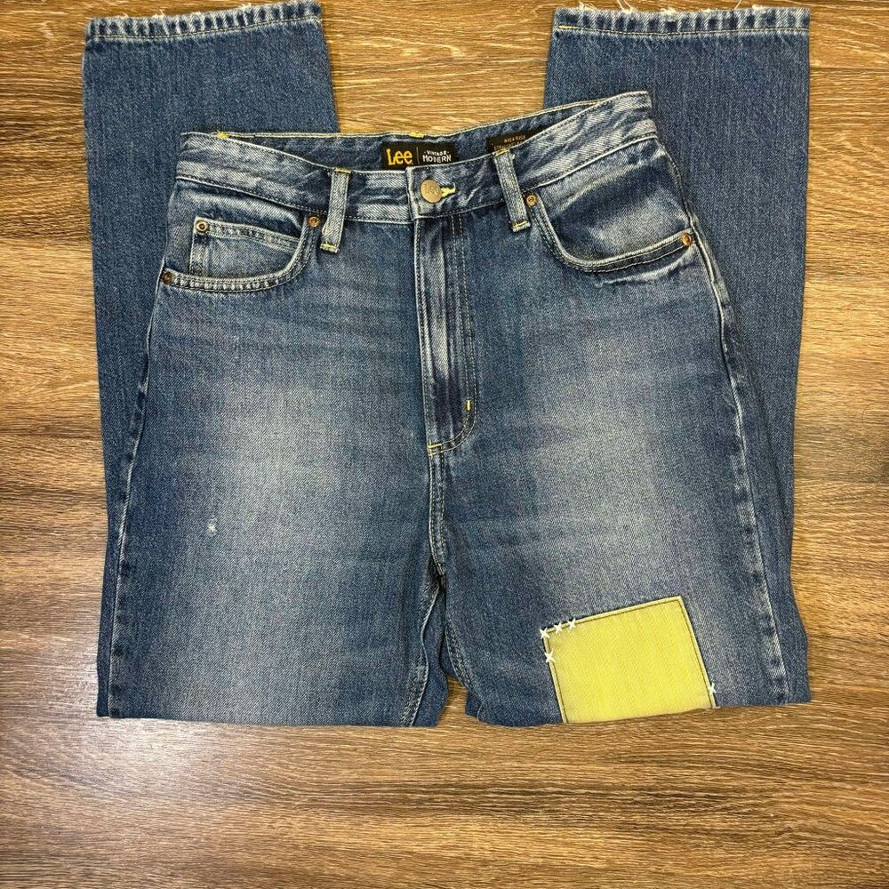 Lee Womens Sz 28 Straight‎ Leg Ankle Jeans High-Rise Patch design Jeans